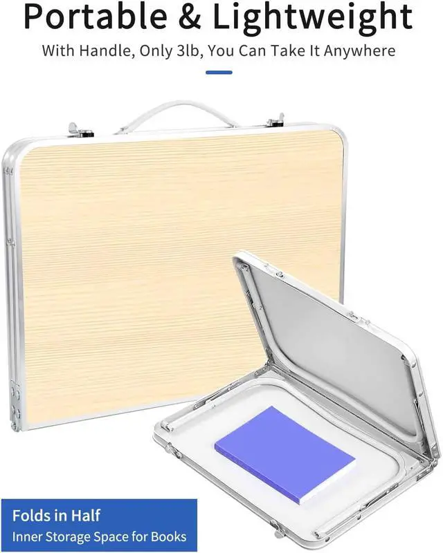 Alt view image 5 of 6 - Foldable Laptop Table for Bed, SUVANE Lap Desk, Bed Desk, Breakfast Serving Bed Tray, Portable Mini Picnic Table Storage Space Laptop Desk Reading Holder(Pine)