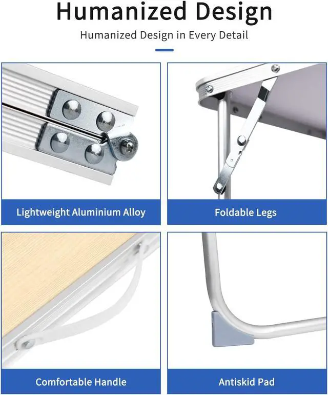 Alt view image 3 of 6 - Foldable Laptop Table for Bed, SUVANE Lap Desk, Bed Desk, Breakfast Serving Bed Tray, Portable Mini Picnic Table Storage Space Laptop Desk Reading Holder(Pine)