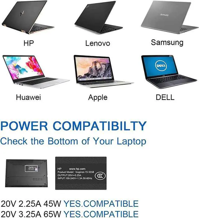 Alt view image 3 of 7 - 65W 45W USB Type C Charger AC Adapter for Dell Chromebook 3500 3400 3100 3300 5300 5400 5500 7200 7300 7400 5190 2-in-1 Latitude 12 5285 5289 ?Latitude 13 3380 3390 XPS 12 9250 XPS 13 9350 9360
