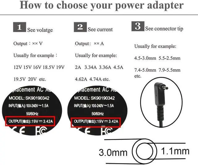 Alt view image 2 of 7 - 19V 3.42A 65W AC Adapter Laptop Charger Compatible for Acer Chromebook R11 11 13 14 15 C720 C720P C740 C810 CB3-431 CB3-131 CB3-532 CB5-571 N15Q8 N15Q9 N16P1 A11-065N1A A13-045N2A Power Supply Cord