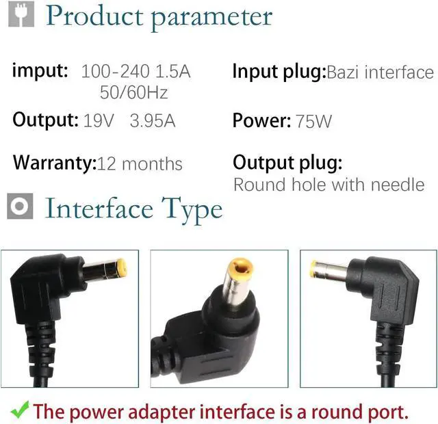 Alt view image 2 of 7 - 75W 19V 3.95A AC Adapter Laptop Charger for Toshiba Satellite PA-1750-04 PA-1750-09 C55 C55D C55T C55DT C55-A C55-B C55-C C50 C75 C75D C655 L655 L755 L755D L775 L855 DC Adapter Power Supply Cord