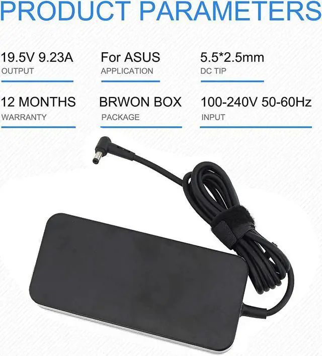 Alt view image 2 of 7 - 19.5V 9.23A 180W AC Charger Fit for Asus ADP-180MB F ROG G750JM G751JM G750JS G75VW G75VX GL502VT G750JW G750JM G750JX G751JL G751JM G752VL G-Series Gaming Laptop with Power Cord