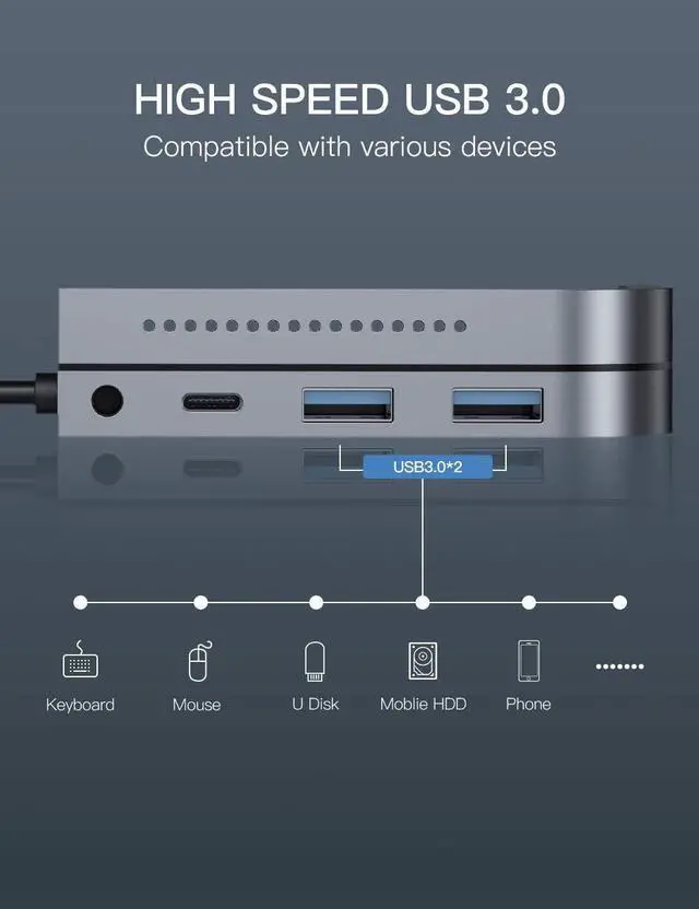 Alt view image 4 of 6 - USB C Hub, Baseus 6-in-1 Portable USB C Adapter for iPad Pro, Upgrade Type C Dongle to 4K HDMI, USB 3.0, SD/Micro SD Card Reader, 3.5mm Earphone Jack, Type C PD Charger, Independent Switch