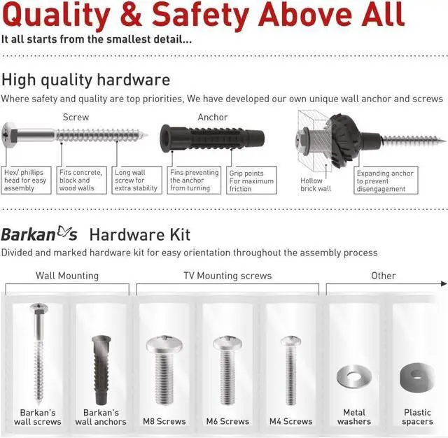 Alt view image 5 of 7 - Barkan TV Wall Mount, 29-65 inch Full Motion Articulating - 4 Movement Bracket, Holds up to 77 lbs, 10 Year Warranty, Fits LED OLED LCD