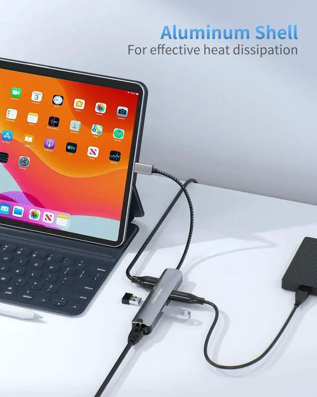 Alt view image 3 of 7 - USB C Hub Multiport Adapter,CableCreation 5-in-1 USB C Adapter Aluminum Shell with 4K HDMI,1Gbps Ethernet,3 USB 3.0 Ports for MacBook Pro/Air 2020/2019,iPad Pro 2020,Surface Go,XPS More Type C Devices