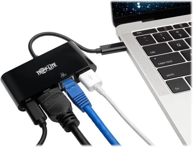 Alt view image 2 of 4 - Tripp Lite USB C to HDMI Multiport Adapter Converter Docking Station with USB-A Hub, Gigabit Ethernet Thunderbolt 3 USB Type C 1080p Black