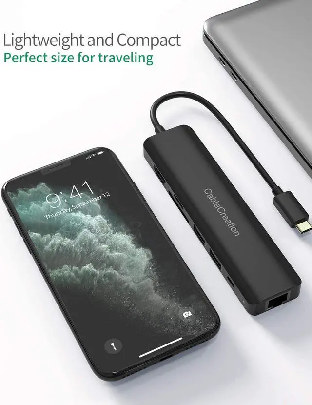 Alt view image 7 of 7 - USB C Hub,CableCreation 7-in-1 USB-C Hub Multiport Adapter Type C Dongle with 4K@60Hz HDMI ,2 USB 3.0 Ports,100W PD,Gigabit Ethernet and SD/TF Cards Reader for MacBook Pro/ Air 2020/2019,iPad Pro,XPS
