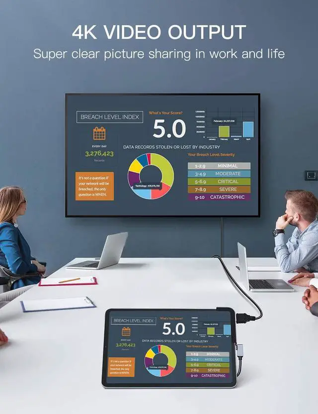 Alt view image 3 of 6 - USB C Hub, Baseus 6-in-1 Portable USB C Adapter for iPad Pro, Upgrade Type C Dongle to 4K HDMI, USB 3.0, SD/Micro SD Card Reader, 3.5mm Earphone Jack, Type C PD Charger, Independent Switch