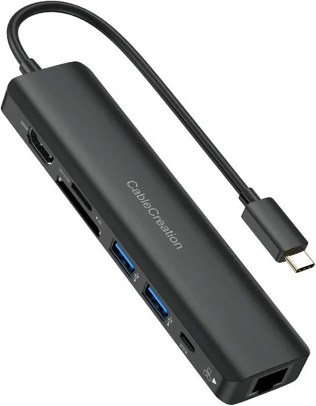 Main image of USB C Hub,CableCreation 7-in-1 USB-C Hub Multiport Adapter Type C Dongle with 4K@60Hz HDMI ,2 USB 3.0 Ports,100W PD,Gigabit Ethernet and SD/TF Cards Reader for MacBook Pro/ Air 2020/2019,iPad Pro,XPS