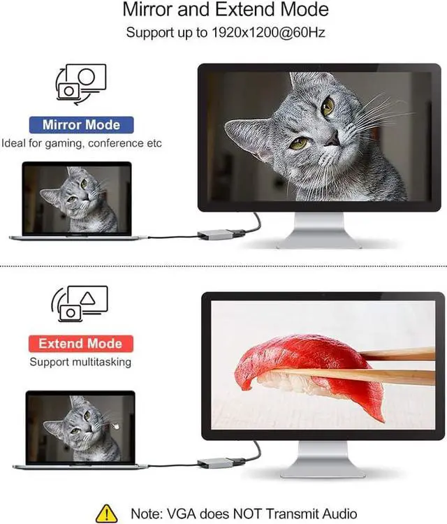 Alt view image 4 of 5 - USB C to VGA Adapter, CableCreation Aluminum 3-in-1 USB-C Hub with 60W PD, 1920x1200@60Hz VGA, USB 3.0 Data Hub for MacBook Pro 2019/2018, XPS 15/13, Surface Book, Galaxy S10, LG G5