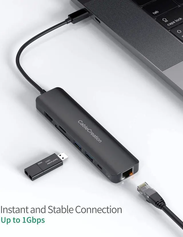 Alt view image 4 of 7 - USB C Hub,CableCreation 7-in-1 USB-C Hub Multiport Adapter Type C Dongle with 4K@60Hz HDMI ,2 USB 3.0 Ports,100W PD,Gigabit Ethernet and SD/TF Cards Reader for MacBook Pro/ Air 2020/2019,iPad Pro,XPS