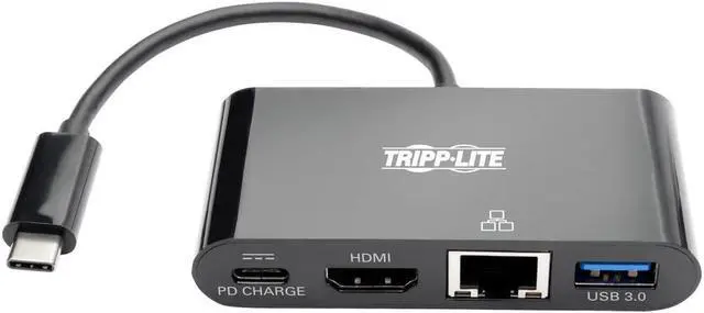Alt view image 3 of 4 - Tripp Lite USB C to HDMI Multiport Adapter Converter Docking Station with USB-A Hub, Gigabit Ethernet Thunderbolt 3 USB Type C 1080p Black