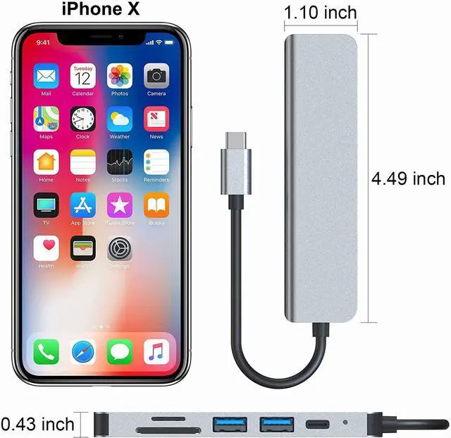 Alt view image 6 of 7 - 6 Ports USB C Hub Adapter, USB C Docking Station with HDMI 4k, USB 3.0, 87W Power Delivery, SD/TF Card Slots, for MacBook Series