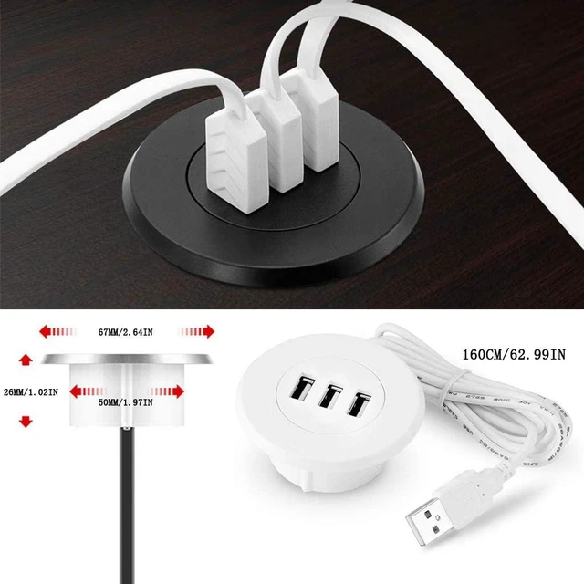 Alt view image 2 of 7 - SaditY USB 2.0 Hub, 5cm Grommet Hole in-Desk Mounting 3 Ports USB 2.0 Hub for Laptop PC Computer (White)