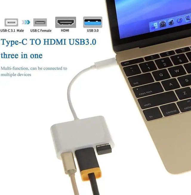 Alt view image 2 of 4 - 3 in 1 USB C Hub PD USB 3.0 Multiport Adapter USB 3.1 Type C Male to HDMI-Compatible Adapter (Color : Silver)
