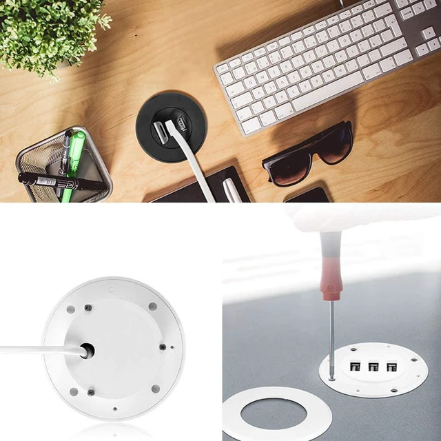 Alt view image 3 of 7 - SaditY USB 2.0 Hub, 5cm Grommet Hole in-Desk Mounting 3 Ports USB 2.0 Hub for Laptop PC Computer (White)