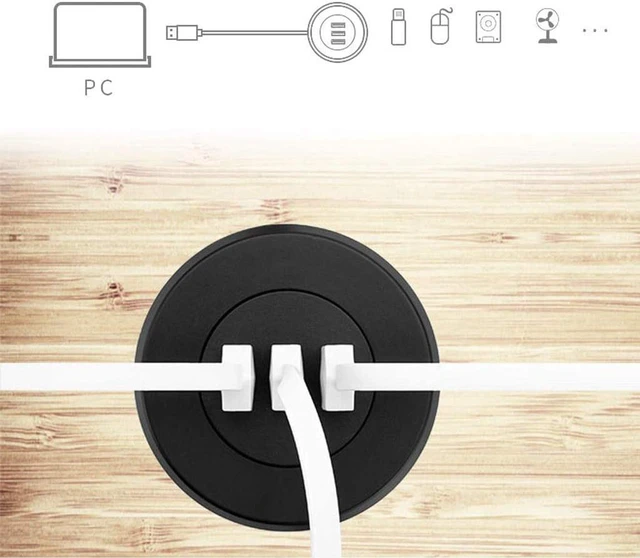 Alt view image 4 of 7 - SaditY USB 2.0 Hub, 5cm Grommet Hole in-Desk Mounting 3 Ports USB 2.0 Hub for Laptop PC Computer (White)