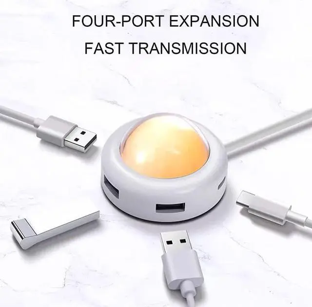 Alt view image 6 of 6 - Mini 4 USB Port Hub Extension Cable Splitter High Speed Transmission with LED Night Light for Computer Mobile Phone (Color : Pink) (Yellow)