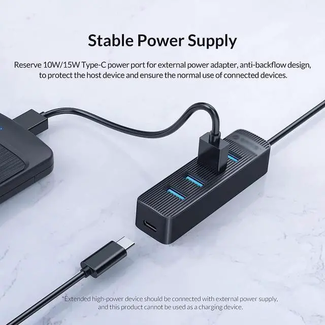 Alt view image 2 of 5 - 4 Port USB 3.0 HUB with Type C Power Supply Port for PC Laptop Computer Accessories ABS USB Splitter USB3.0 OTG Adapter (Color : Black)