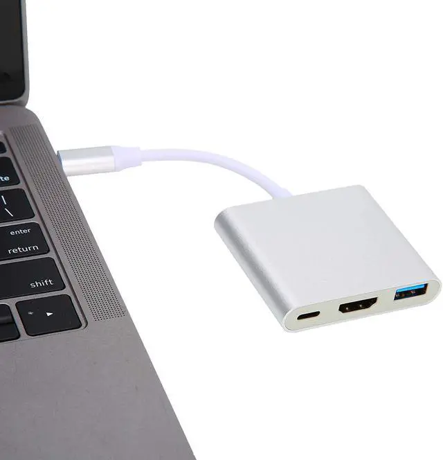 Alt view image 2 of 7 - USB C Hub HDMI Adapter,4K 3 in 1 Type?C Docking Station,Type?C to HDMI Compatible/USB/PD Multi?Port Adapter,PD Fast Charge,USB 3.0 Port 5Gbps,for Laptops/Phones/Tablets(Silver)