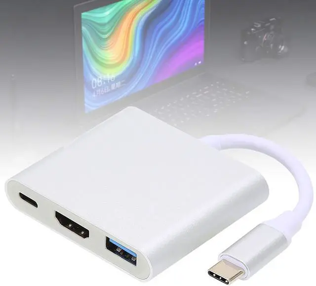 Alt view image 6 of 7 - USB C Hub HDMI Adapter,4K 3 in 1 Type?C Docking Station,Type?C to HDMI Compatible/USB/PD Multi?Port Adapter,PD Fast Charge,USB 3.0 Port 5Gbps,for Laptops/Phones/Tablets(Silver)