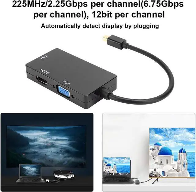 Alt view image 2 of 5 - Tosuny Docking Station Mini Display Port to VGA+HDMI+DVI Adapter 50/60Hz 700mW, Supports Mini Display Port 1.1a Dual Mode Input(Black)