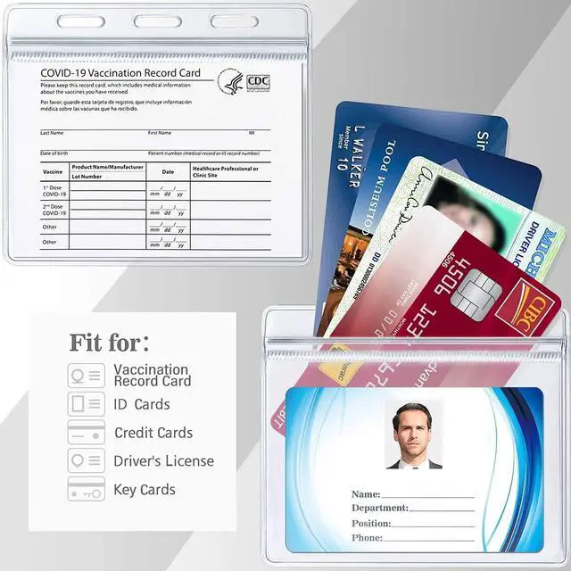 Alt view image 3 of 7 - CDC Vaccination Card Holder, Waterproof Sealable Clear Plastic Horizontal ID Card Holder for 4 X 3 to 4.5 X 3.5 Inches Vaccination Immunization Card, Work ID, Key Card, Driver's License(5 Pack)