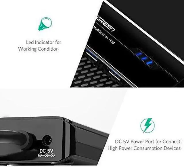 Alt view image 6 of 7 - UGREEN Ethernet Adapter USB Gigabit Network Adapter 10/100/1000Mbps/1 Gbps with USB 3.0 Hub 3 Ports for Nintendo Switch, Wii, Windows Surface Pro, MacBook Air/Retina, iMac Pro, Chromebook, and More PC