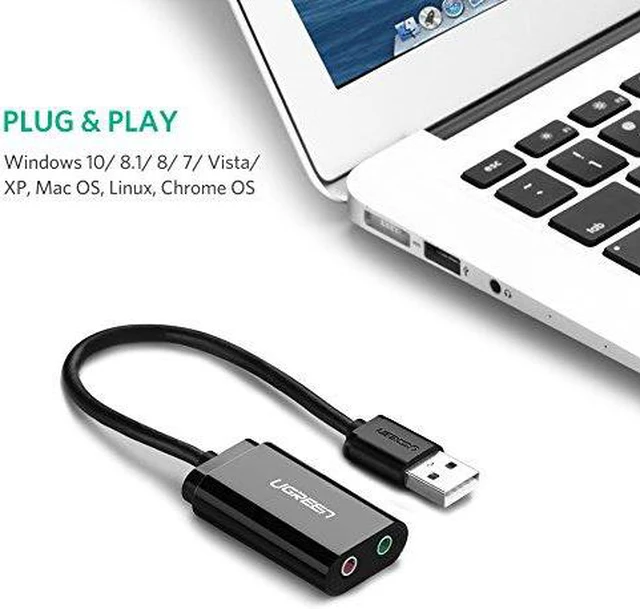 Alt view image 6 of 7 - UGREEN USB Audio Adapter External Stereo Sound Card With 3.5mm Headphone And Microphone Jack For Windows, Mac, Linux, PC, Laptops, Desktops, PS4 (Black)