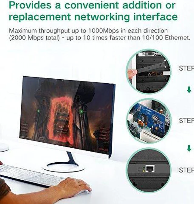 Alt view image 2 of 6 - UGREEN Gigabit Ethernet PCI Express PCI-E Network Controller Card 10/100/1000Mbps RJ45 Lan Adapter Converter for Desktop PC