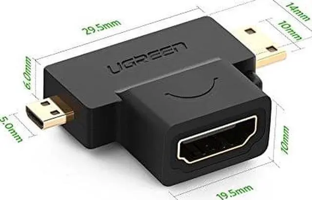 Alt view image 3 of 6 - UGREEN 2Pack 2 in 1 Mini HDMI and Micro HDMI Male to HDMI Female Adapter Supports 3D 4K 60Hz 1080P for GoPro Hero 6 Hero 5 Black, Nexus 10 Tablet, Raspberry Pi, Camera, Camcorder, DSLR, Video Card etc