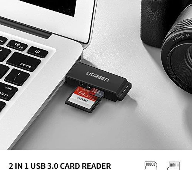 Alt view image 2 of 7 - UGREEN SD Card Reader Portable USB 3.0 Dual Slot Flash Memory Card Adapter Hub for TF, SD, Micro SD, SDXC, SDHC, MMC, RS-MMC, Micro SDXC, Micro SDHC, UHS-I for Mac, Windows, Linux, Chrome, PC, Laptop