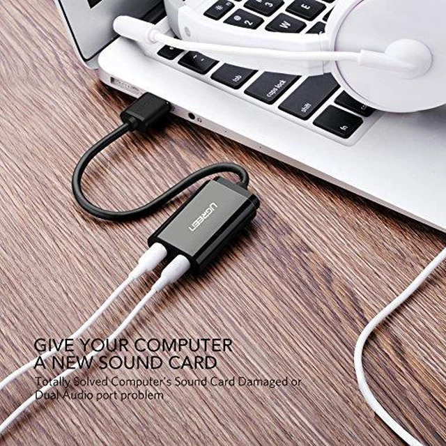 Alt view image 4 of 7 - UGREEN USB Audio Adapter External Stereo Sound Card With 3.5mm Headphone And Microphone Jack For Windows, Mac, Linux, PC, Laptops, Desktops, PS4 (Black)