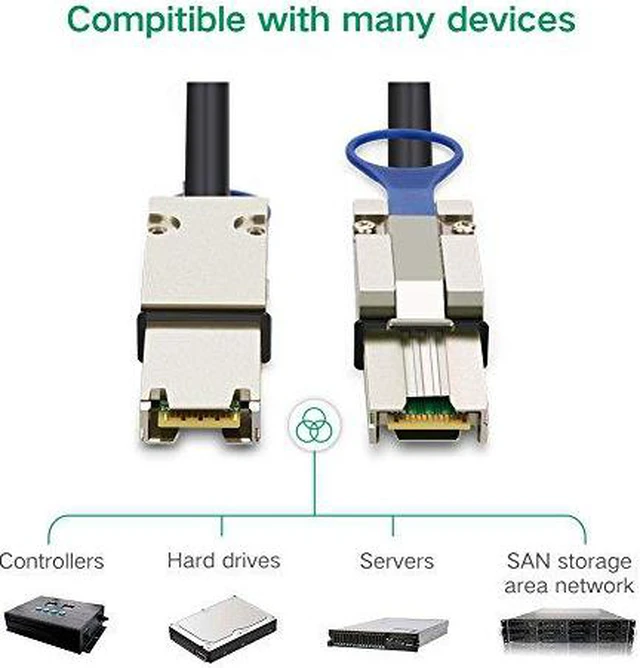 Alt view image 2 of 5 - UGREEN External Mini SAS to Mini SAS Cable Serial Attached SCSI 26 Pin SFF 8088 Male to Male Cord With Latch (3 Feet)