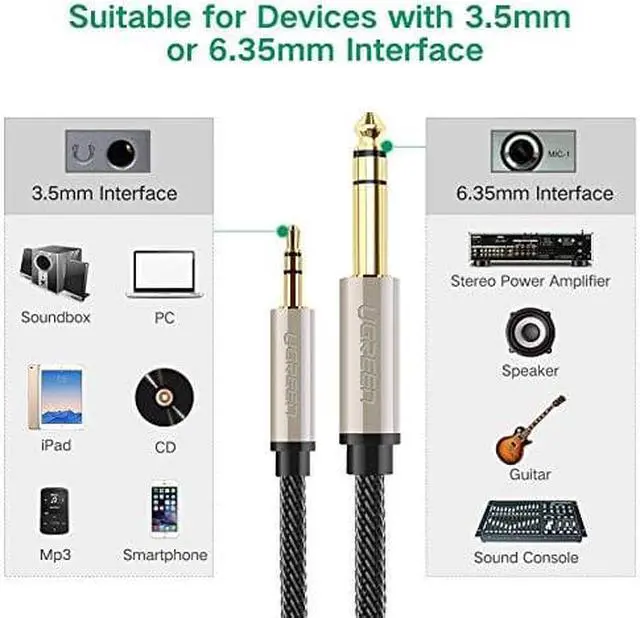 Alt view image 2 of 7 - UGREEN 6.35mm 1/4" Male to 3.5mm 1/8" Male TRS Stereo Audio Cable with Zinc Alloy Housing and Nylon Braid for iPod, Laptop,Home Theater Devices, and Amplifiers(6ft)