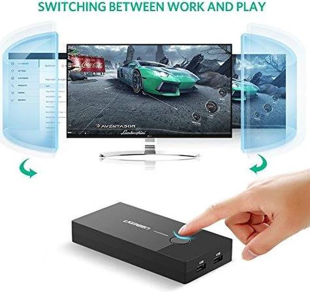 Alt view image 7 of 7 - UGREEN USB KVM Switch Box 2 Port VGA Video Sharing Adapter 2 IN 1 OUT Manual Switcher with USB Cables for Computer, PC, Laptop, Desktop, Monitor, Printer, Keyboard, Mouse Control