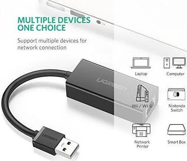 Alt view image 6 of 7 - UGREEN Ethernet Adapter USB 2.0 to 10/100 Network RJ45 Lan Wired Adapter for Nintendo Switch, Wii, Wii U, Macbook, Chromebook, Windows 10, 8.1, Mac OS, Surface Pro, Linux ASIX AX88772 Chipset (Black)