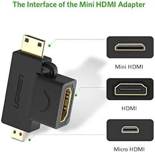 Alt view image 2 of 6 - UGREEN 2Pack 2 in 1 Mini HDMI and Micro HDMI Male to HDMI Female Adapter Supports 3D 4K 60Hz 1080P for GoPro Hero 6 Hero 5 Black, Nexus 10 Tablet, Raspberry Pi, Camera, Camcorder, DSLR, Video Card etc
