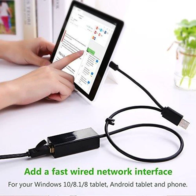 Alt view image 2 of 7 - UGREEN USB 2.0 OTG to RJ45 Ethernet Network Adapter 10/100Mbps LAN Wired for Nintendo Switch, Android, Windows Tablets with Micro-USB and Wii, WII U, Windows 10, 8.1, 8, 7 XP Vista,Mac OS, Linux