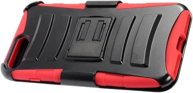 Alt view image 6 of 7 - Advanced Armor Hybrid Kickstand Case with Holster for iPhone 8 Plus / 7 Plus - Black Red