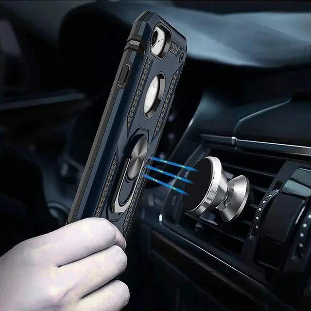 Alt view image 6 of 6 - Armor Ring Finger Loop Hybrid Case for iPhone SE (3rd gen & 2nd gen) and iPhone 8/7/6S/6 - Navy Blue
