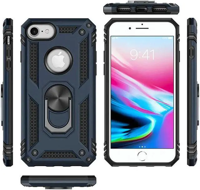 Alt view image 3 of 6 - Armor Ring Finger Loop Hybrid Case for iPhone SE (3rd gen & 2nd gen) and iPhone 8/7/6S/6 - Navy Blue