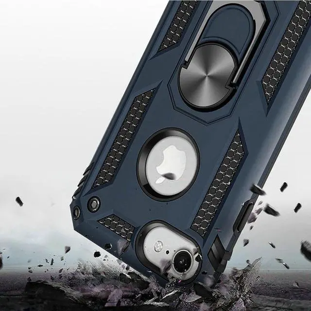 Alt view image 2 of 6 - Armor Ring Finger Loop Hybrid Case for iPhone SE (3rd gen & 2nd gen) and iPhone 8/7/6S/6 - Navy Blue