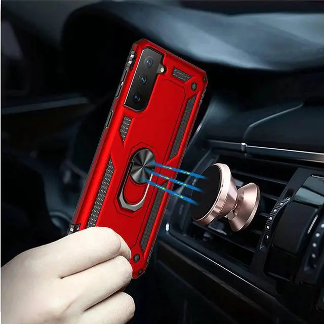 Alt view image 6 of 6 - Finger Loop Armor Hybrid Case with 360° Rotating Ring Holder Kickstand for Samsung Galaxy S21 Plus 5G - Red
