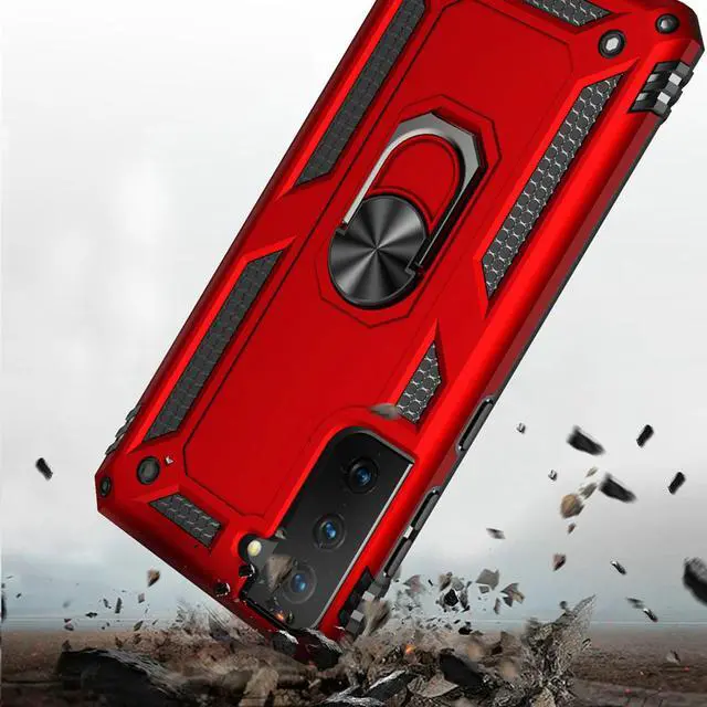 Alt view image 2 of 6 - Finger Loop Armor Hybrid Case with 360° Rotating Ring Holder Kickstand for Samsung Galaxy S21 Plus 5G - Red