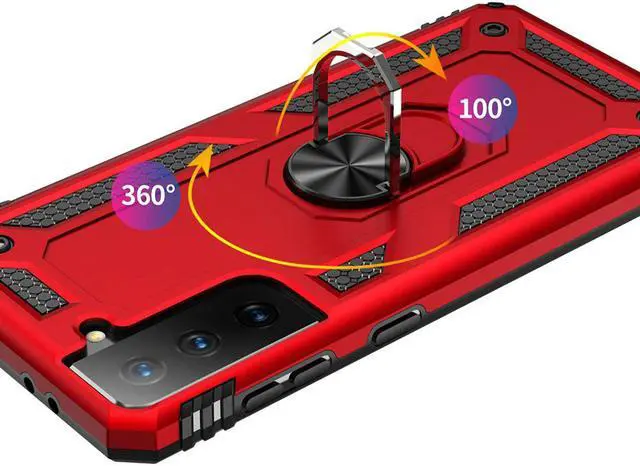 Alt view image 4 of 6 - Finger Loop Armor Hybrid Case with 360° Rotating Ring Holder Kickstand for Samsung Galaxy S21 Plus 5G - Red