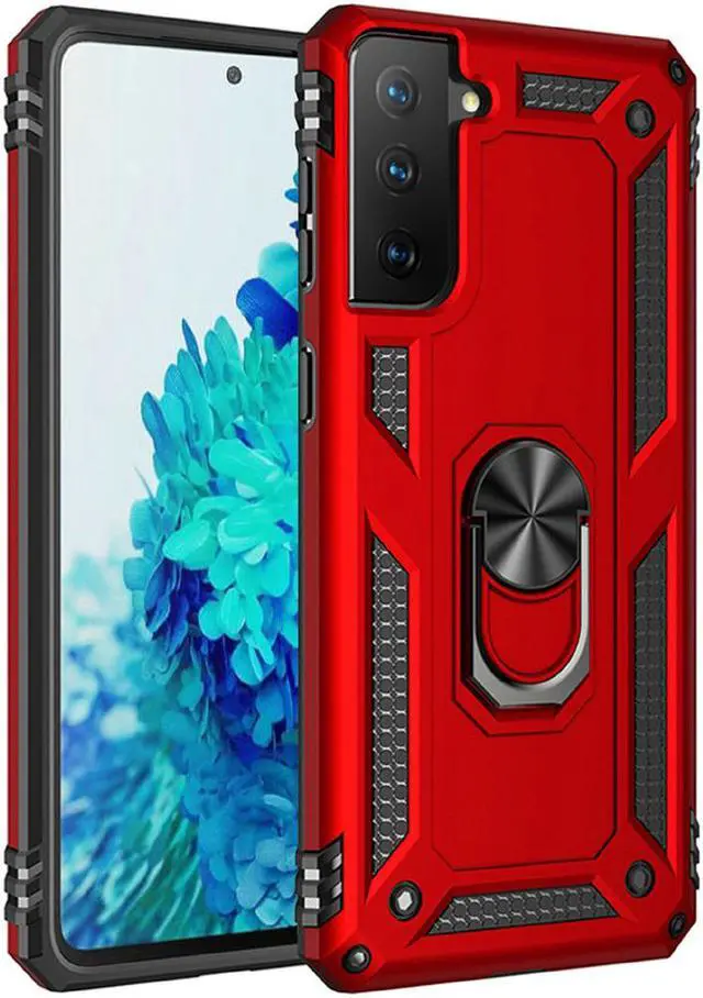 Alt view image 5 of 6 - Finger Loop Armor Hybrid Case with 360° Rotating Ring Holder Kickstand for Samsung Galaxy S21 Plus 5G - Red