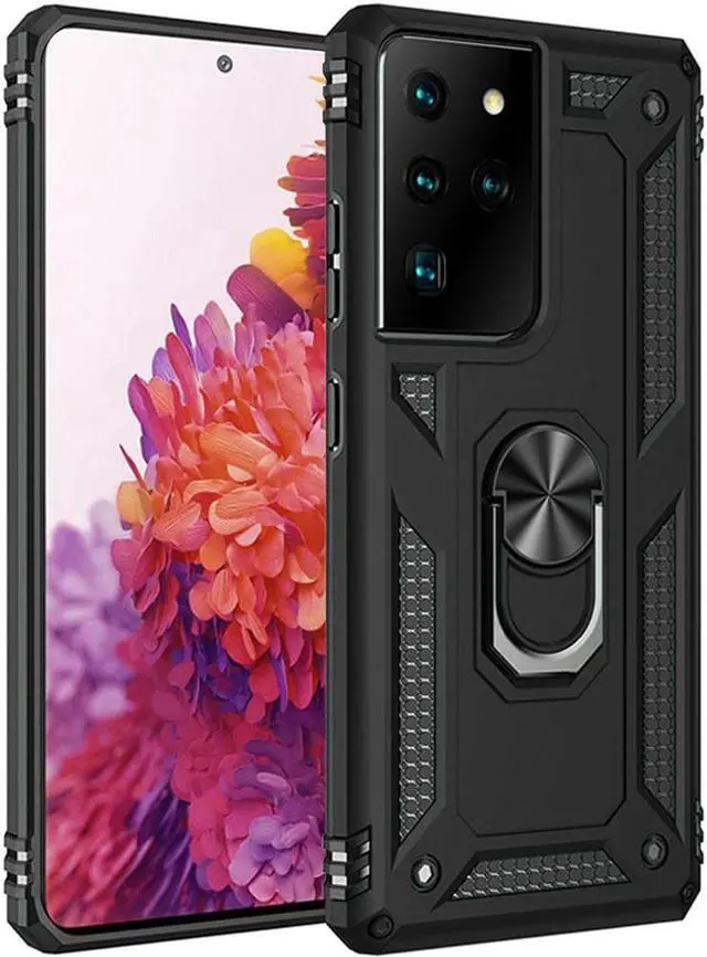 Alt view image 5 of 6 - Finger Loop Armor Hybrid Case with 360° Rotating Ring Holder Kickstand for Samsung Galaxy S21 Ultra 5G - Black