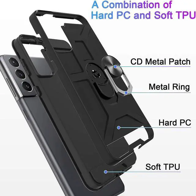 Alt view image 5 of 7 - Dynamic Dual Layer Hybrid Case with Ring Stent Finger Loop for Samsung Galaxy S21 Plus 5G - Black
