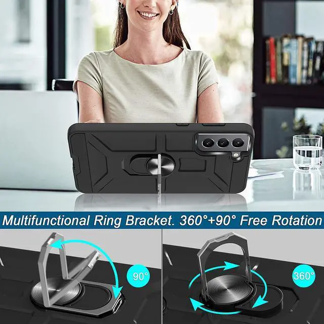Alt view image 6 of 7 - Dynamic Dual Layer Hybrid Case with Ring Stent Finger Loop for Samsung Galaxy S21 Plus 5G - Black